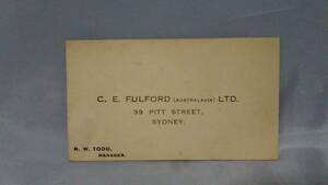 C．E．FULFORD社　（AUSTRALASIA)　antique business card 　約１世紀前　　H0728C