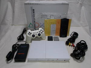 PS2 薄型 白 箱+取説：レンズ新品【円傷対策：分解メンテ：90日保証】PlayStation2 SCPH-75000 CW／D端子ケーブル／DVDリモコン／メモカ2枚