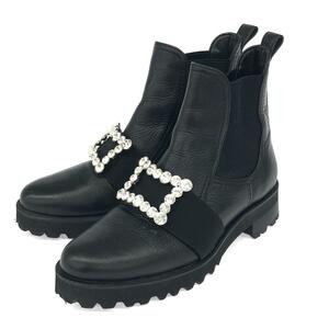 良好◆DIANA ダイアナ ブーツ 22.5cm◆ ブラック センタービジューバックル レディース 靴 シューズ boots