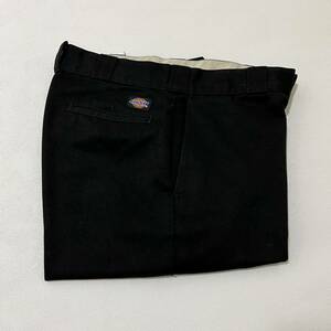 90s Dickies 874 USA製 W32 L32表記 黒 圧着タグ ブラック アメリカ製 ディッキーズ ビンテージ ワークパンツ チノパン 