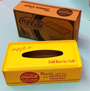 Coca-Cola コカ・コーラ　ボックス ティッシュケース（イエロー）インテリア雑貨 黄色 ブリキ レトロ アメリカンダイナー アメリカン雑貨
