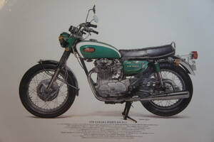 イラストポスター A3版 1970 YAMAHA SPORT 650 XS-1 ヤマハ SOHCエンジン 検：バイク オートバイ