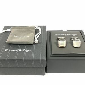 【エルメネジルドゼニア】本物 Ermenegildo Zegna カフス シェル シルバー925×白蝶貝 カフリンクス カフスボタン メンズ 箱付き 送料520円