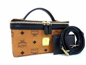 1円 ■極美品■ MCM エムシーエム モノグラム ヴィセトス柄 レザー 2WAY ショルダー ハンドバッグ バニティバッグ ブラウン系 AP8424