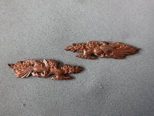 目貫　花と鳥　銅製　1対　K-1210