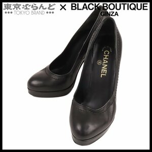 101719502 シャネル CHANEL ヒール パンプス ブラック レザー 靴 チャンキーヒール ココマーク 37 1/2 パンプス レディース