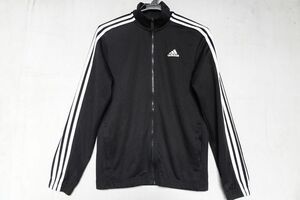 adidas/アディダス/長袖トラックジャケット/ジャージ素材/前ジップアップ/白3本ライン/スポーツ/黒/ブラック/Sサイズ(2/19R6)