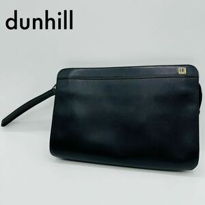 美品 dunhill イタリア製 ダンヒル レザー セカンドバッグ クラッチバッグ 金 ゴールドプレート 黒 ブラック リストレット ポーチ 鞄