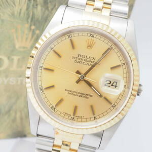 ロレックス オイスターパーペチュアル デイトジャスト コンビ Ref,16233 ROLEX DATEJUST Cal,3135 YG 自動巻 メンズ+元箱[X345047-ZA1