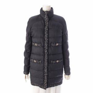 【シャネル】Chanel　18AW ココボタン ツイード 4ポケット ダウンコート P60015 ブラック 38 【中古】【正規品保証】202653