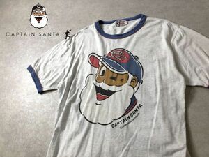 CAPTAIN SANTA●レトロ古着●サンタプリント リンガー トリム Tシャツ●キャプテンサンタ