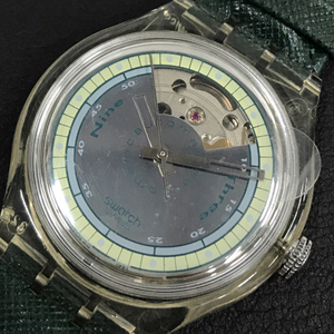 スウォッチ 自動巻 オートマチック 腕時計 稼働品 メンズ ファッション小物 ケース付属 レザーベルト QR052-162