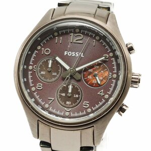 1円 稼働 良品 FOSSIL フォッシル CH-2811 クロノグラフウォッチ QZ スモールセコンド ブラウン文字盤 SS メンズ 腕時計 38220240423