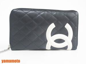 送料無料 CHANEL シャネル カンボンライン ラウンドファスナー 財布 ブラック ホワイト ピンク 中古