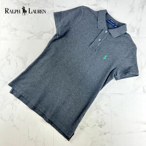 美品 Ralph Lauren ラルフローレン ポロシャツ ロゴ刺繍 半袖 トップス レディース グレー サイズM*NC1165