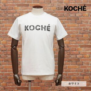 1円/KOCHE/Mサイズ/Tシャツ ジャージー 伸縮性◎ ロゴ ビーズ装飾 クルーネック 遊び心 イタリア製 半袖 新品/白/ホワイト/id253/