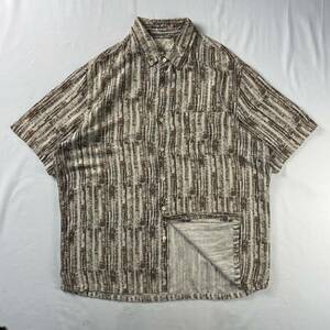 US Vintage Jasso Ella Island シルク75% リネン25% くすみカラー エスニック クレイジーパターン 総柄 デザインシャツ
