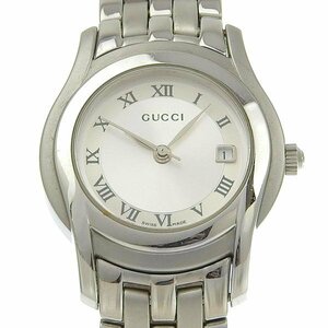 1円 稼働 グッチ GUCCI 5500L クオーツ ラウンド シルバー文字盤 SS×SS レディース 腕時計