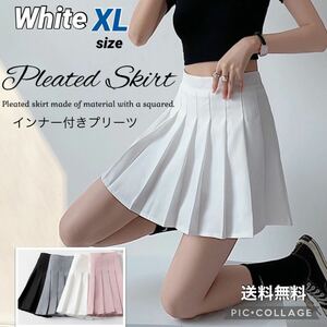 ■プリーツスカート ミニ【ホワイト】XLsize インナー付 可愛い ミニスカ