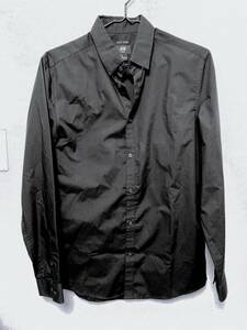 ●H&M エイチアンドエム / SLIMFIT EASY IRON ・長袖シャツ・ブラック・無地・サイズUS:M / USED