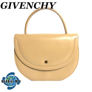 ●3D479【外装美品】GIVENCHY ジバンシ―/ハンドバッグ/4G/ロゴ/ロゴプレート/レザー/ゴールド金具/ベージュ/オールド/ヴィンテージ