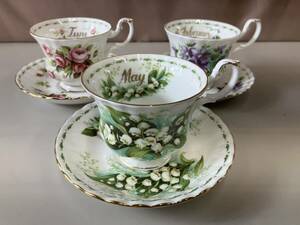 ROYAL ALBERT　フラワー オブ ザマンス 2月.5月.6月 カップ＆ソーサー3客組　コーヒー・紅茶兼用　キッチン用品