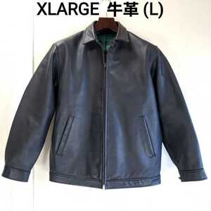 美品◆X-LARGE (XLARGE)エクストララージ 牛革レザージャケット ブルゾン ライダースジャケット(L■L～XL位)黒 ブラック BLK