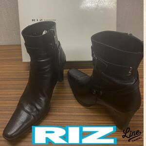 靴 ◆ RIZ ◆ ショート ブーツ 23cmEE BLACK 黒 レザー ◆ レディース シューズ 箱入り 