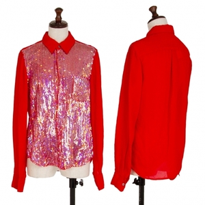コムデギャルソンCOMME des GARCONS 製品染めスパンコールシャツ 赤S 【レディース】