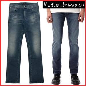 Nudie Jeans ヌーディージーンズ SLIM JIM SCRAPED BLUE GREY スリムジム ウォッシュ 加工 ストレッチ スキニー スリム デニム パンツ 31