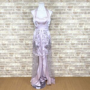 1円 ドレス Luxe Style ホルターネックドレス S 薄ピンク光沢 カラードレス キャバドレ 発表会 イベント　中古４９５１