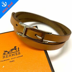 ◆エルメス HERMES◆アピ3 □M刻印 ブレスレット チョーカー キャメル レザー レディース メンズ ユニセックス アクセサリー 箱付