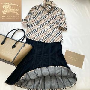 ★大きいサイズ★バーバリー★BURBERRY 13-15号/44-46/XL-3L メガチェックシャツ&デニムマーメイドスカート 春夏 スーツ 通勤 旅行おでかけ