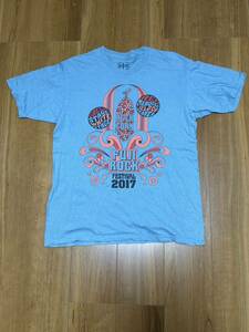 USEDフジロック 2017 ラインナップTシャツ サイズM fuji rock gorillaz major lazer radwimps サックス、アクアブルー系