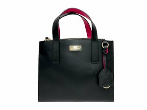 kate spade new york (ケイトスペードニューヨーク) 2WAY レザー ハンドバッグ ショルダー 牛革 プレートロゴ 黒×ピンク レディース/028