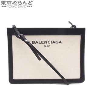 101694161 バレンシアガ BALENCIAGA ネイビーポシェット 339937 ベージュxブラック キャンバス レザー ショルダーバッグ レディース A