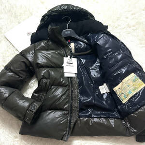 最高級MONCLER2wayフード付キルティングダウンジャケット ポイント袖ビッグロゴワッペンブラックグリーン黒緑トリコロールM~S0モンクレール