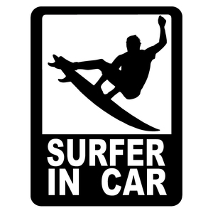 オリジナル ステッカー SURFER in CAR ブラック サーファー イン カー アウトドア派に パロディステッカー
