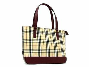 1円 ■極美品■BURBERRY バーバリー ノバチェック キャンバス×レザー トートバッグ ショルダーバッグ 肩掛け ベージュ系×レッド系 AN9343