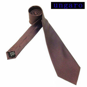 ungaro　イタリア製ネクタイ　ワイン×グレー　ボーダー　シルク100％　ウンガロ　メール便可　UNG08