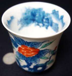 煎茶道 染付+赤絵 唐山水+牡丹図 高級 煎茶器 陶磁器研究