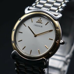 SEIKO CREDOR セイコー クレドール 5A74-0050 クォーツ 不動ジャンク 18KTベゼル 諏訪工場 コンビカラー 2針 純正ブレス メンズ腕時計