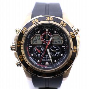 CITIZEN PROMASTER 腕時計 ウォッチ エコドライブ クロノグラフ ヨットタイマー ソーラー ワールドタイム デイト ゴールドカラー 黒