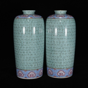 *珍品旧蔵* 中国清代 雍正年間 粉彩竹節紋瓶 瓷器 時代物 極細工 古美術品 Z0222