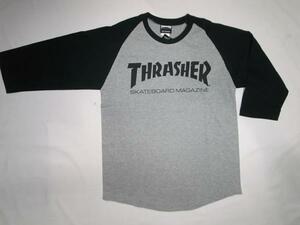 JB即決★ THRASHER スラッシャー MAG マガジンロゴ ラグラン七分袖Tシャツ 黒x灰 Mサイズ 新品 SK8 90 PUNK 