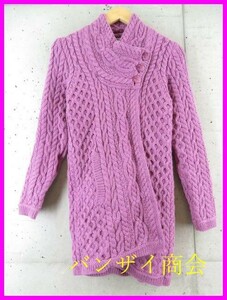 010c92◆アイルランド製◆アラン編み◆aran crafts フィッシャーマン 厚手ニットカーディガン XS/コート/ジャケット/レディース/女性