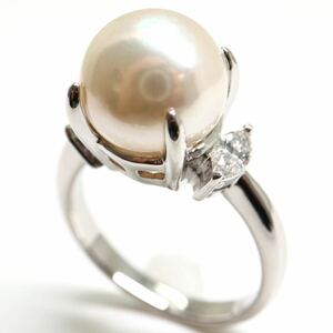 《Pt900 天然ダイヤモンド/アコヤ本真珠リング》A 約5.1g 約6.5号 0.22ct パール pearl ジュエリー ring 指輪 diamond EC6/EC8