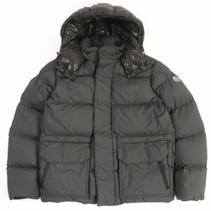 美品□MONCLER モンクレール 2019年製 GLACIER ロゴワッペン付き WZIP フーデッド ダウンジャケット カーキ 1 国内正規品 メンズ