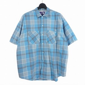 ノースフェイス パープルレーベル Open Collar H/S Shirt オープン カラー ハーフスリーブ シャツ チェック L ブルー NT3319N