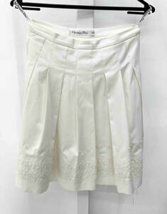 Christian Dior クリスチャンディオール ミディスカート 花柄 四つ葉のクローバー 刺繍 白 ホワイト レディース 服飾
